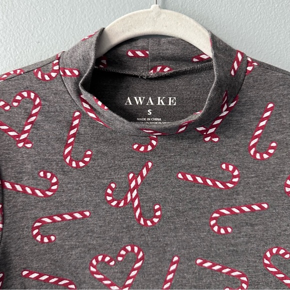 Gray Candy Cane Patterned Holiday Dress Rayon and Spandex Size Small Awake - Picture 3 of 6